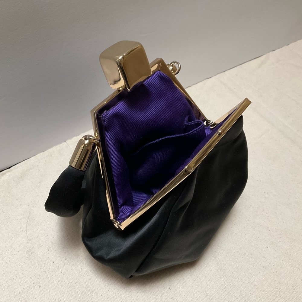 Little Black Pocketbook Purse Evening Bag Acetate Satin Handbag Elegant Clutch - Picture 2 of 12